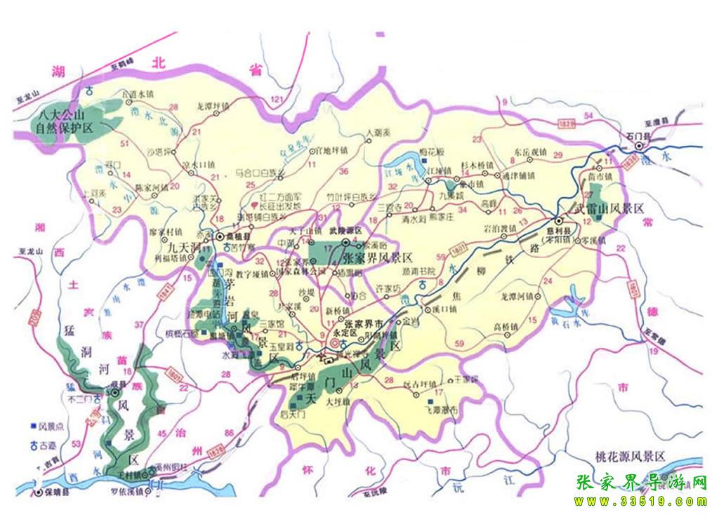 張家界周邊區交通圖