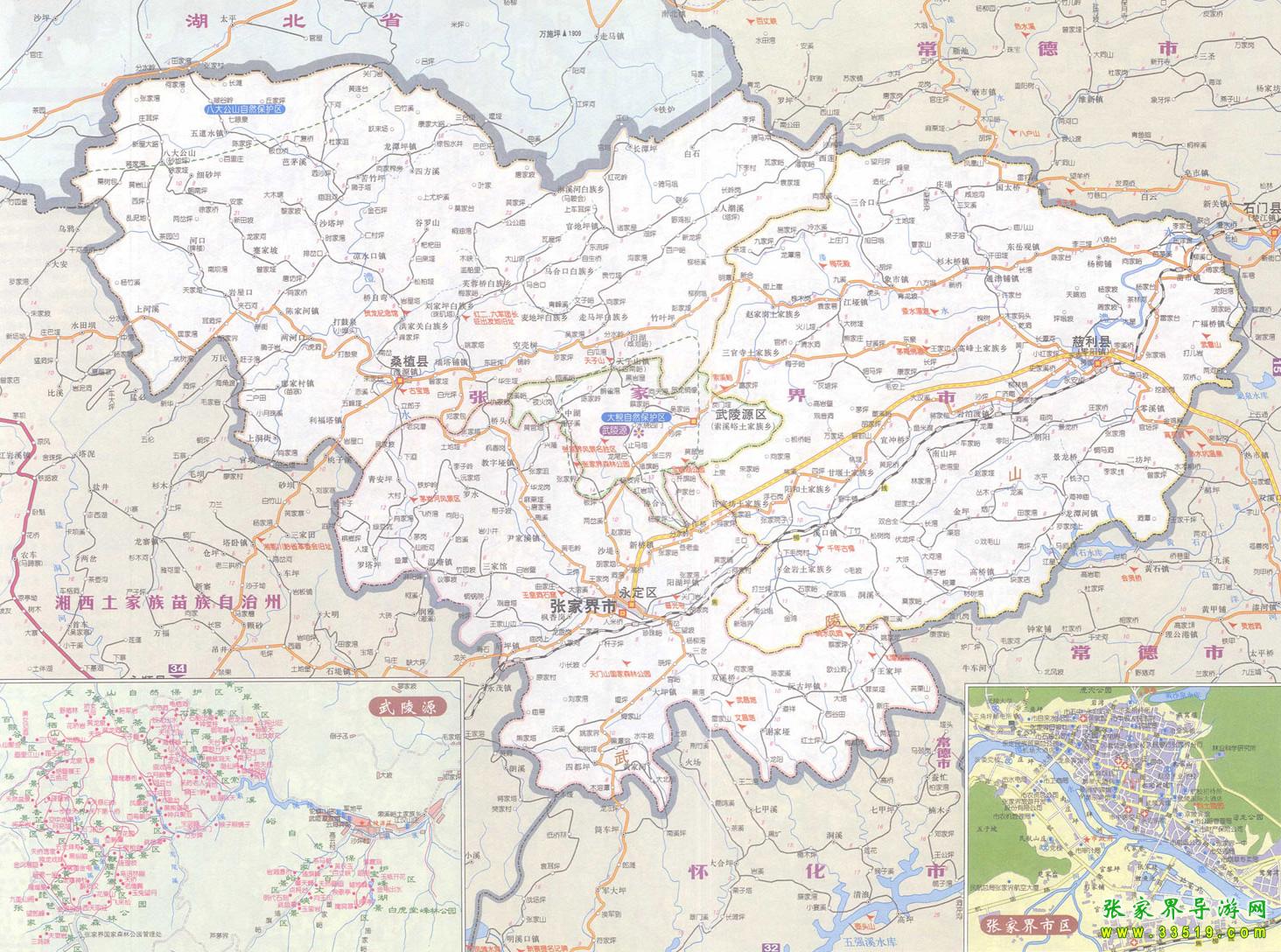 張家界周邊區交通圖